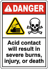 Danger Acid Contact Will Cause Severe Injury Sign