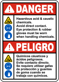 Bilingual Hazardous Acid & Caustic Sign