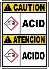 Bilingual Caution Acid Sign