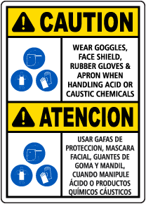 Bilingual Caution Wear Protective Equipment Acid Sign