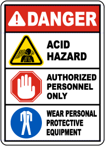 Danger Acid Hazard Wear PPE Sign