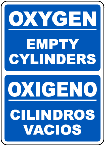 Bilingual Oxygen Empty Cylinder Sign
