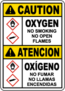 Bilingual Caution Oxygen No Smoking No Open Flames Sign