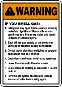 Warning Gas Leakage Instructions Sign