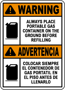 Bilingual Warning Portable Gas Container on Ground Sign