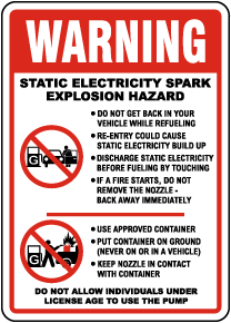 Warning Static Electricity Explosion Hazard Sign