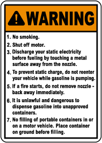 Warning Gasoline No Smoking Shut Off Motor Rules Sign