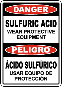 Bilingual Danger Sulfuric Acid Wear PPE Sign