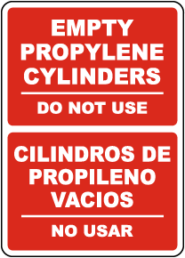 Bilingual Empty Propylene Cylinders Sign