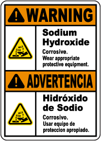 Bilingual Warning Sodium Hydroxide Corrosive Sign