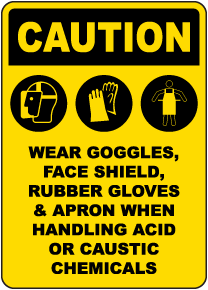Caution Wear Protective Equipment When Handling Acid or Caustic Chemicals Sign