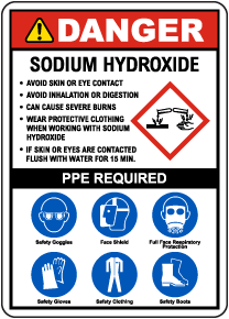 Danger Sodium Hydroxide PPE Required Sign