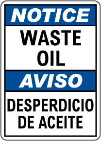 Bilingual Notice Waste Oil Sign