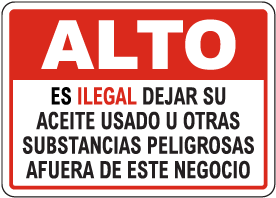Spanish Stop Illegal to Leave Used Oil Sign