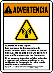 Spanish Radio Frequency Fields May Exceed Rules Sign