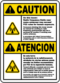 Bilingual Caution on This Tower RF Fields May Exceed FCC Sign