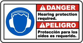 Bilingual Danger Hearing Protection Required Sign