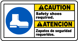 Bilingual Caution Safety Shoes Required Sign