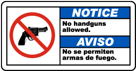 Bilingual Notice No Handguns Allowed Sign
