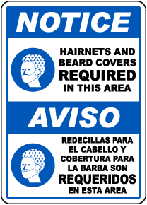Bilingual Notice Hairnets and Beard Covers Required Sign