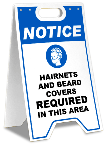 Notice Hairnets and Beard Covers Required Floor Sign