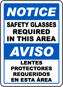 Bilingual Safety Glasses Required In This Area Sign