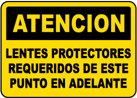 Spanish Caution Safety Glasses Must Be Worn Label