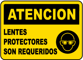 Spanish Caution Eye Protection Required Label