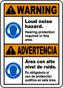 Bilingual Hearing Protection Required In This Area Sign