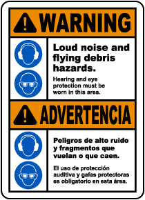 Bilingual Hearing and Eye Protection Must Be Worn Sign