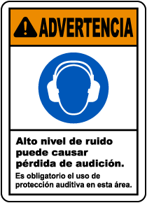 Spanish Warning Hearing Protection Required Sign
