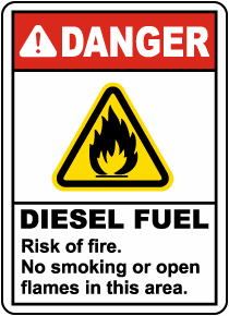 Diesel Fuel Risk of Fire No Smoking Sign