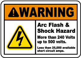Shock Hazard 240 Volts to 500 Label