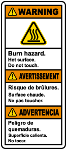 Multilingual Burn Hazard Hot Surface Label
