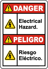 Bilingual Danger Electrical Hazard Label