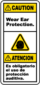 Bilingual Caution Wear Ear Protection Label