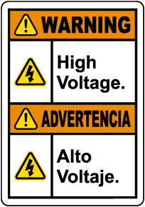 Bilingual Warning High Voltage Label