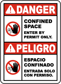 Bilingual Confined Space Enter By Permit Only Label