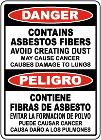 Bilingual Danger Contains Asbestos Fibers Sign