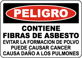 Spanish Danger Contains Asbestos Fibers Sign