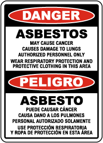 Bilingual Danger Asbestos Causes Damage to Lungs Sign