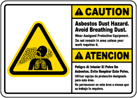 Bilingual Caution Asbestos Dust Hazard Sign
