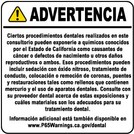 Spanish Dental Care Exposure Warning Sign