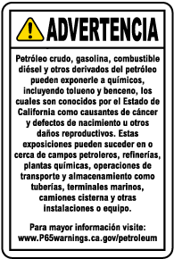 Spanish Petroleum Products Warning Sign