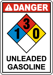NFPA Danger Unleaded Gasoline 1-3-0 Sign