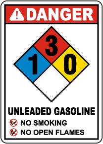 NFPA Danger Unleaded Gasoline 1-3-0 Sign