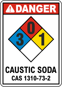 NFPA Danger Caustic Soda 3-0-1 Sign