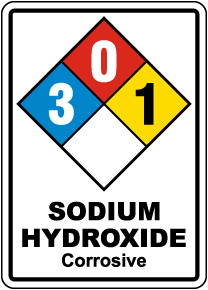 NFPA Danger Sodium Hydroxide 3-0-1 Corrosive Sign