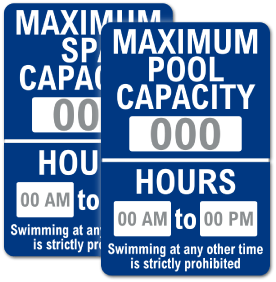 Custom Pool and Spa Sign — Capacity and Hours