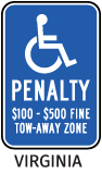 Virginia Accessible Tow Away Zone Penalty Sign